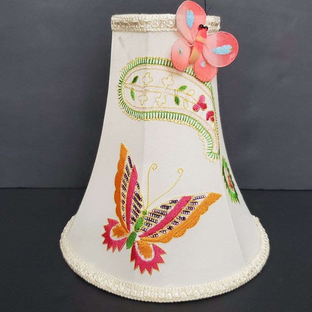 Vintage Embroidered Small Lampshade Paisley & Butterflies Applique